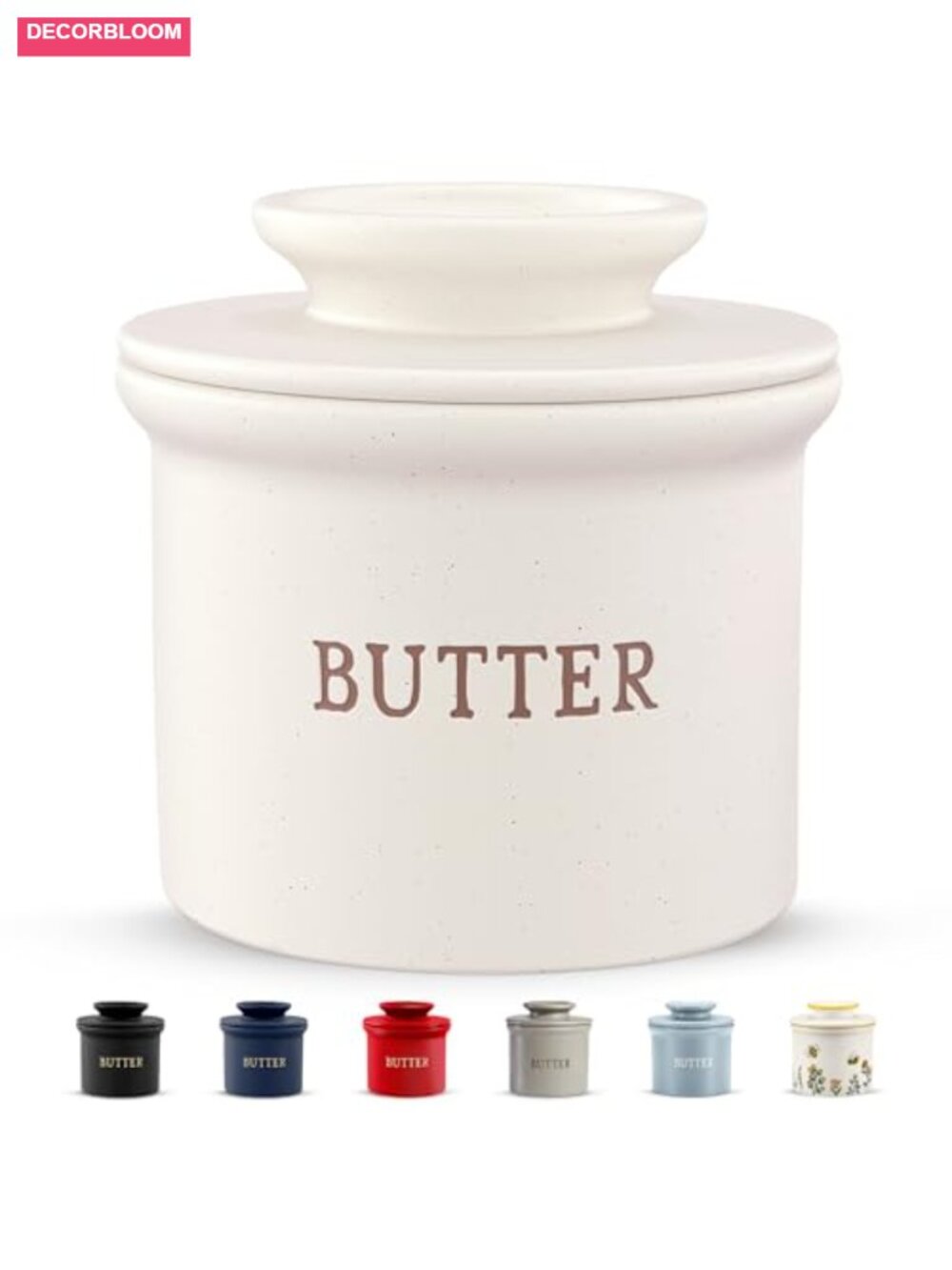 French Ceramic Butter Keeper Dish with Lid, Embossed Crock for Soft Butter,